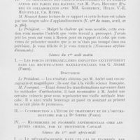 0410 - Page 409 - Réunions et congrès. A. F. A. S. — Congrés de Bordeaux (1923). Séance du 31 juillet après-midi. La désinfection des canaux et des parois des racines par le professeur Cavalié et le Dr Marchive / Le traitement des canaux radiculaires et la stérilisation des parois des racines par M. Paul Housset en collaboration avec MM. Godefroy, Hulin. , Ch. Ruppe / Séance du 1er août matin. Les forces intermaxillaires employées exclusivement dans les rectifications maxillo-faciales par G. André / Contribution à l'étude du traitement et de l'obtura-dentaire par le Dr Siffre / Recherches de pyorrhée expérimentale chez les jeunes chiens par le professeur Cavalié / Séance du 1er août après-midi. Le métarsénobenzol dans les cas de pyorrhée par M. W. Brodhurst