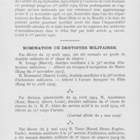 0426 - Page 425 - Intérêts professionnels. Exercice de l’art dentaire en Alsace-Lorraine / Nomination de dentistes militaires