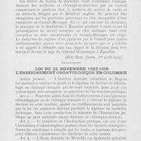0427 - Page 426 - Chronique professionnelle. Exercice de l’art dentaire dans le sultanat de zanzibar / Loi du 22 novembre 1923 sur l’enseignement odontologique en Colombie