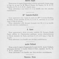 0434 - Page 433 - Nécrologie. M. Marcel Dupas, Mme Lemaire-Chaillot, Georges Carré, M. André Paillard, Dr Théodore Frick, M. Sylvestre Spina, M. Emile Hocquard, Mme Jeanne Soret