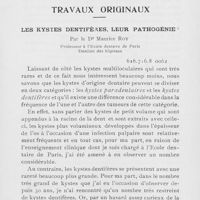 0440 - Page 439 - Travaux originaux. Les kystes dentifères, leur pathogénie par le Dr Maurice Roy