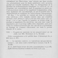 0523 - Page 522 - Réunions et congrès. A. F. A. S. — Congrès de Bordeaux, 1923. Séance du 1er août après-midi (Suite et fin). Intérêt de la radiographie spéciale dans la recherche des causes dentaires de troubles visuels par P. Jean / Plaques de dentiers en or estampé-coulé ou or armé, - Par MM. Morineau et g. Mothré / Le dentier complet, sa conception mécano-physiologique ; son role dans l'esthétique faciale par M. G. André