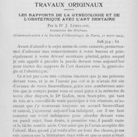 0534 - Page 533 - Travaux originaux. Les rapports de la gynécologie et de l’obstétrique avec l’art dentaire par le Dr J. Lemeland