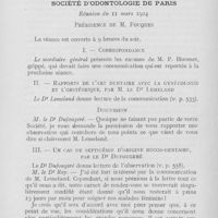 0570 - Page 569 - Sociétés scientifiques. Société d’odontologie de Paris. Réunion du 11 mars 1924. Correspondance / Rapports de l’art dentaire avec la gynécologie et l’obstétrique par M. Le Dr Lemeland / Un cas de septicémie d’origine bucco-dentaire par le Dr Dufougeré