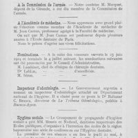 0599 - Page 598 - Nouvelles. Société d’Odontologie de Paris / A la Commission de l’armée / A l’Académie de médecine / Nominations / Inspecteur d’odontologie / Hygiène sociale