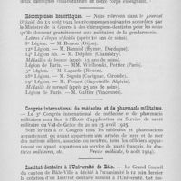 0724 - Page 723 - Nouvelles. Tableau de concours pour la Légion d’honneur / Récompenses honorifiques / Congrès international de médecine et de pharmacie militaires / Institut dentaire à l’Université de Bâle