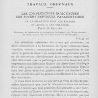 0800 - Page 797 - Travaux originaux. Les complications infectieuses des foyers septiques paradentaires par le Dr Delater