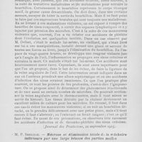 0828 - Page 825 - Revue analytique. M. Delbet. — Sur l'anthrax de la lèvre supérieure (Journal des Praticiens, 22 septembre 1923) / M. P. Sebileau. — Nécrose et élimination totale de la mâchoire inférieure par une large béance des parties molles