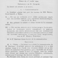 0830 - Page 827 - Sociétés scientifiques. Société d’odontologie de Paris. Séance du 1er juillet 1924. Correspondance / Un cas de guérison d’un abcès alvéolaire grave par des moyens simples avec controle radiographique par le Dr M. Roy / Un nouvel articulateur physiologique. Instrumentation et technique simple permettant le montage rationnel des dents artificielles sur les différentes prothèses (Prothèse partielle et dentier complet) d’après les rapports individuels d’articulé (Avec projections) par le Dr Marcel Darcissac