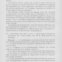 0836 - Page 833 - Réunions et congrès. Société européenne d’orthodontie (Amsterdam, 9-10 et 11 août 1924). Causes génétiques des malformations dento-maxillaire, par le Dr Kantorowicz / Rapports des dents avec la croissance normale et anormale des maxillaires par M. G. Northcroft