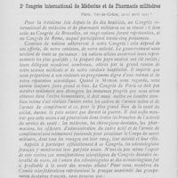 0891 - Page 888 - Réunions et congrès. Appel aux dentistes militaires 3e Congrès international de Médecine et de Pharmacie militaires