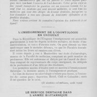 0920 - Page 917 - Chronique professionnelle. Exercice de la dentisterie et de la prothèse dentaire en Italie / L’enseignement de l’odontologie en Uruguay / Le service dentaire dans l’armée britannique