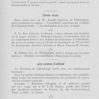 0923 - Page 920 - Bibliographie. Pour diminuer le risque opératoire / Livres reçus / Aux auteurs d’articles