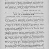 0123 - Page 120 - Revue analytique. B. P. Kittel. — Myélome du maxillaire supérieur chez Un enfant. (Semaine dentaire, 1924) / H. Gignoux. — Contribution à l’étude des accidents dus à l’évolution de la dent de sagesse supérieure (Thèse de Lyon, 1921)