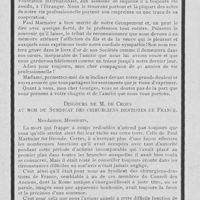 0147 - Page 142 - Nécrologie. Paul Martinier / Discours de M. De Croes au nom du Syndicat des chirurgiens dentistes de France