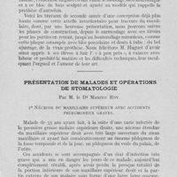 0280 - Page 275 - Séances de démonstrations pratiques. Présentation des travaux exécutés par les élèves du stage de l’école dentaire de Paris par MM. Wallis-Davy et Huguet / Présentation de malades et opérations de stomatologie par M. Le Dr Maurice Roy