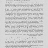 0415 - Page 400 - Revue analytique. Croquefer. — Contribution à l'étude histologique des kystes paradentaires. — La dégénérescence cholestérinique dans les granulomes et les kystes paradentaires. (Thèse de Paris, 1924) / Perna. — Avitaminose et système dentaire. (La stomatologia. Novembre-décembre 1925)