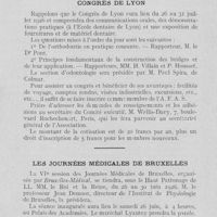 0436 - Page 421 - Réunions et congrès. 7e congrès dentaire international. Avis aux congressistes / Association française pour l’avancement des sciences section d’Odontologie - Congrès de Lyon / Les journées médicales de Bruxelles