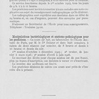 0516 - Page 501 - Nouvelles. Avis / Service de radiographie de l’Ecole dentaire de Paris / Manipulations bactériologiques et anatomo-pathologiques pour les praticiens