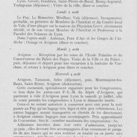 0573 - Page 556 - Réunions et congrès. Association française pour l’avancement des sciences. Congrès de Lyon - Section d’Odontologie. Samedi 31 juillet. Excursion à l'ouest de Lyon / Samedi 31 juillet. Excursion finale / Dimanche 1er août / Lundi 2 août / Mardi 3 août / Mercredi 4 août