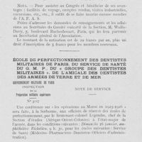0907 - Page 884 - Réunions et congrès. École de perfectionnement des dentistes militaires de Paris, du service de santé du G. M. P. , du « groupe des dentistes militaires », de l’amicale des dentistes des armées de terre et de mer / Intérêts professionnels. L’exigibilité des impôts