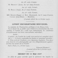 0419 - Page 418 - Intérêts professionnels. Nomination de dentistes militaires / Livret universitaire individuel / Décret du 11 mai 1927