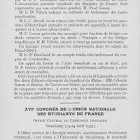 0561 - Page 560 - Reunions et congrès. Syndicat de Saône-et-Loire / XVIe congrès de l’union nationale des étudiants de Frange. Office Central de Chirurgie dentaire - Strasbourg (19-24 avril 1927)