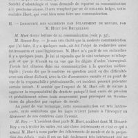 0048 - Page 43 - Sociétés scientifiques. Société d'odontologie de Paris.. Réunion du 6 décembre 1927. Epithélioma du maxillaire supérieur (Présentationde malade), par M. Le Dr Bonnet-roy / Innocuité des accidents par éclatement de meules, par M. Huet