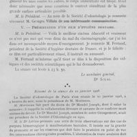 0056 - Page 47 - Sociétés scientifiques. Société d'odontologie de Paris.. Réunion du 6 décembre 1927. Le réglage dit plan incisif dans l'enregistrement de l'articulé chez l'édenté total, par M. Georges Villain / Présentation d'un film d'hygiène dentaire / Résumé de la séance du 10 janvier 1928