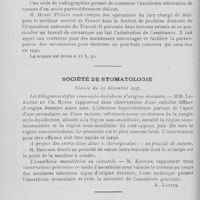 0057 - Page 48 - Sociétés scientifiques. Société d'odontologie de Paris.. Résumé de la séance du 10 janvier 1928. Présentation d'un film d'hygiène dentaire / Société de stomatologie. Séance du 12 décembre 1927 / Société d'électroradiologie dentaire