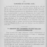 0061 - Page 52 - Réunions et congrès. Association française pour l'avancement des sciences. Congrès de la rochelle (1928) / Congrès du havre (1929) / Ve session des journées franco-belges odontotechniques