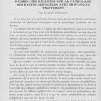 0105 - Page 96 - Revue des revues. Recherches récentes sur la pathologie des kystes dentigères avec un nouveau traitement par Evelyn Sprawson
