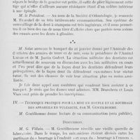 0113 - Page 104 - Sociétés scientifiques. Société d'odontologie de Paris. Séance du 10 janvier 1928. Les facettes en porcelaine dans• les travaux a pont (Unmode de rétention de la facette a crampons courts), parm. Roger Fraenkel / Technique pratique pour la mise en moufle et le bourrage des appareils en vulcanite, par M. Gentilhomme