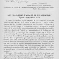 0132 - Page 123 - Intérêts professionnels. Application de la loi sur la journée de huit heures / Les praticiens d'Alsace et de Lorraine. Réponse à une question écrite