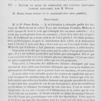 0181 - Page 172 - Sociétés scientifiques. Société d'odontologie de Paris.. Séance du 7 février 1928. A propos d'un cas d'ingression d'une incisive,par M. Morin / Nature et mode de formation des calculs salivaires(Tartre dentaire), par M. Hulin