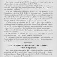 0188 - Page 179 - Réunions et congrès. Fédération dentaire nationale. Comité exécutif / VIIIe congrès dentaire international. Comité d'organisation
