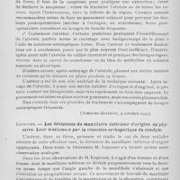 0637 - Page 494 - Revue analytique. Gornouec. — Un traitement simple de l'alvéolite et des douleurs post-opératuires dento-maxillaires. (Semaine dentaire, 9 octobre 1927) / Leproust. — Les déviations du maxillaire inférieur d'origine épéphysaire. Leur traitement par la résection orthopédique du condyle. (Thèse de Paris. Édité chez Ash, 1927)