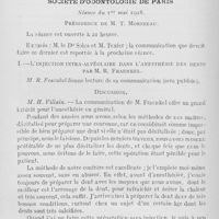 0639 - Page 496 - Sociétés scientifiques. Société d'odontologie de Paris. Séance du 1er mai 1928. L'injection intra-alvéolaire dans l'anesthésie des dents par M. R. Fraenkel