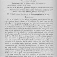 0763 - Page 620 - Sociétés scientifiques. Société d'odontologie de Paris. Séance du 5 juin 1928. Présentation d'une pièce ostéo-dentaire extraite d'unkyste abdomino-pelvien, par M. Pélissier / Tumeur inflammatoire du maxillaire inférieur par M. LeDr Delater