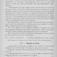 0901 - Page 758 - Réunions et congrès. Association française pour l'avancement des sciences. Congrès de la rochelle (23-29 juillet 1928). Séance du vendredi 27 juillet matin. Mlle Guéricolas. - Présentation de clichés radiographiques selon la méthode de M. De la Tour / Dr C. Dethès — Technique rationnelle de la dent à pivot / Élections diverses
