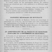 0915 - Page 772 - Réunions et congrès. Journées Franco-Belges / Journées médicales de Bordeaux / 25e anniversaire de la faculté de chirurgie dentaire de l'université de Montréal