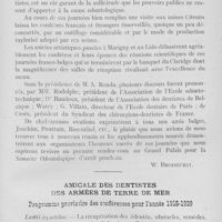 0960 - Page 817 - Réunions et congrès. Journées Franco-Belges (6-9 décembre 1928) / Amicale des dentistes des armées de terre de mer. Programme provisoire des conférences pour l'année 1928-1929