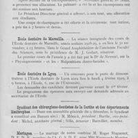 0982 - Page 839 - Nouvelles. Société de l'école et du dispensaire dentaires de Paris / Ecole dentaire de Paris / Ecole dentaire de Marseille / Ecole dentaire de Lyon / Syndicat des chirurgiens-dentistes de la Sarthe et des départements limitrophes / Mariages