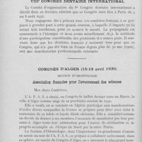 0049 - Page 48 - Réunions et congrès. VIIIe congrès dentaire international / Congrès d’Alger (15-19 avril 1930) - Section d'odontologie - Association française pour l'avancement des sciences