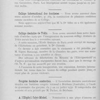 0067 - Page 66 - Nouvelles. Ecole odontotechnique / Collège international des dentistes / Collège dentaire de Tokio / Congrès dentaire australien / A l'hôpital Saint-Michel
