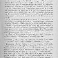 0380 - Page 371 - Réunions et congrès. Congrès d’Alger. Association française pour l’avancement des sciences. Sur la collaboration de la prothèse dentaire à la chirurgie du maxillaire inférieur dans les séquelles de l'ostéomyélite aiguë avec perte de substance d’une portion de la branche / Résections et obturations apicales dans les abcès alvéolaires avec canal radiculaire imperméable, par le Dr Roy