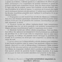 0505 - Page 492 - Revue analytique. Gretheb. — Ostéomyélite du maxillaire inférieur d'origine dentaire. (Thèse de Montpellier, 1929) / Neveu-Derotrie. — Contribution à l’étude des paralysies faciales d’origine dentaire et buccale. (Thèse de Paris, 1929) / Rocher et Fischer. — L’agénésie unilatérale et congénitale du maxillaire inférieur. (Edité à Paris chez Vigot, 1929)