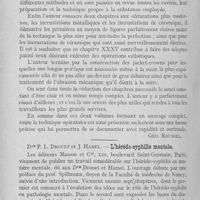 0615 - Page 600 - Bibliographie. J. Lubetzki — Dentisterie opératoire, tome II, Cavités et obturations / Drs P. L. Drouet et J. Hamel. — L’hérédo-syphilis mentale