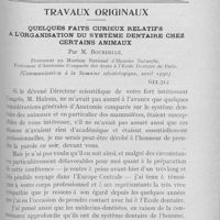 0634 - Page 619 - Nouvelles. Naissance / Travaux originaux. Quelques faits curieux relatifs à l'organisation du système dentaire chez Certains animaux par M. Bourdelle