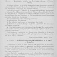 0911 - Page 892 - Revue analytique. A. Klotz. — Les accidents mortels de l’anesthésie locale. (Édité à Paris chez Jouve 1929) / Moure. — Autoplasties faciales par Lambeaux cutanés à pédicules tubulés. (Revue Odontologique, janvier 1930) / R. Pérou. — Fréquence des fissures congénitales de la lèvre et du palais. (1930. Thèse de Paris, édité chez Audrist Chaument)